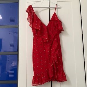Short Flowy ruffle floral red dress off shoulder